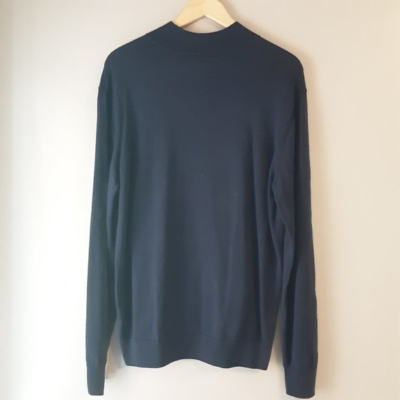 Black Brown 1826  Men's Navy Blue Mock Neck 100% Merino Wool Sweater Size XL - Picture 7 of 15